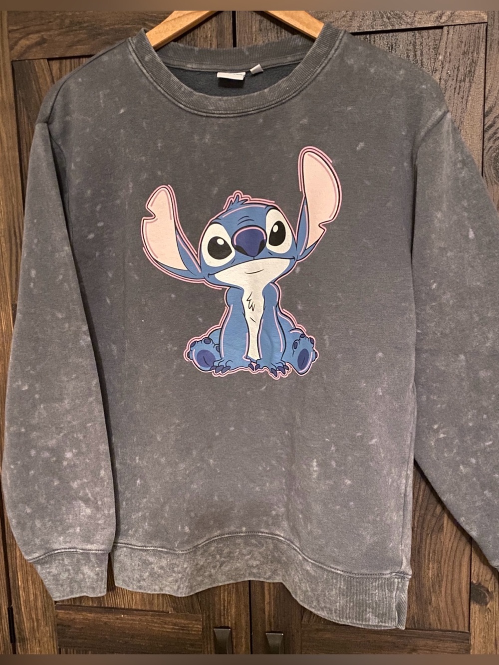 Disney Gray Acid-Wash Sweatshirt with Stitch Graphic